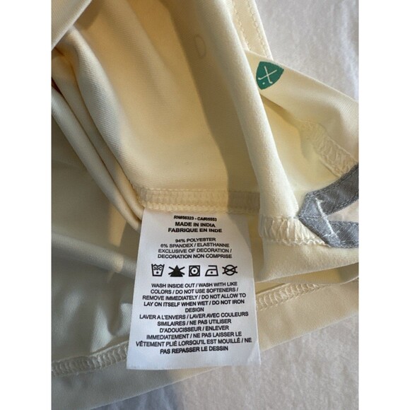 Nike Golf Polo Men L Pale Yellow Dri-Fit Icon Shield Print Shirt Light Stain - Picture 5 of 6